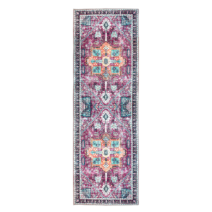 “Granada Ruby Red washable rug with vintage‑inspired pattern”