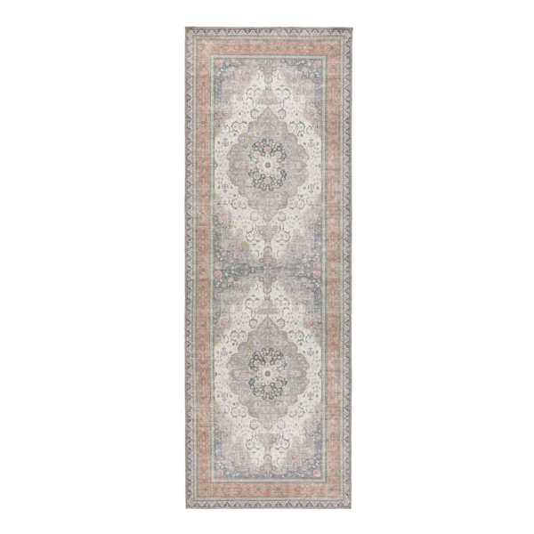 “Traditional washable hallway runner with vintage medallion pattern and non‑slip backing”