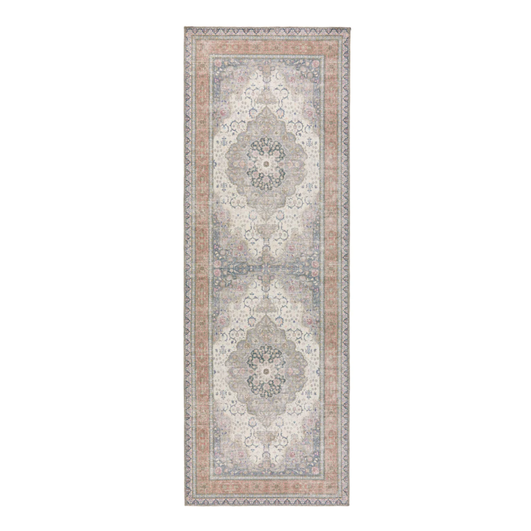 “Traditional washable hallway runner with vintage medallion pattern and non‑slip backing”