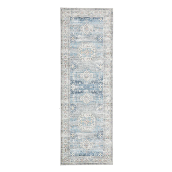 “Traditional washable hallway runner with distressed medallion pattern and non‑slip backing”