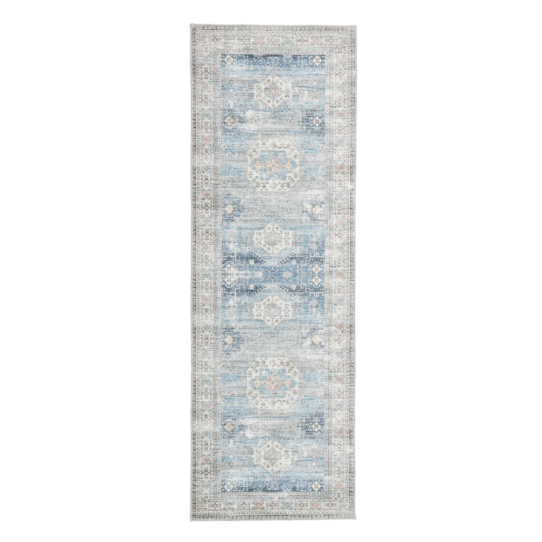 “Traditional washable hallway runner with distressed medallion pattern and non‑slip backing”