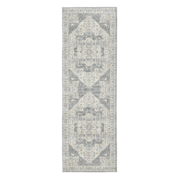 “Traditional washable hallway runner with distressed diamond pattern and non‑slip backing”