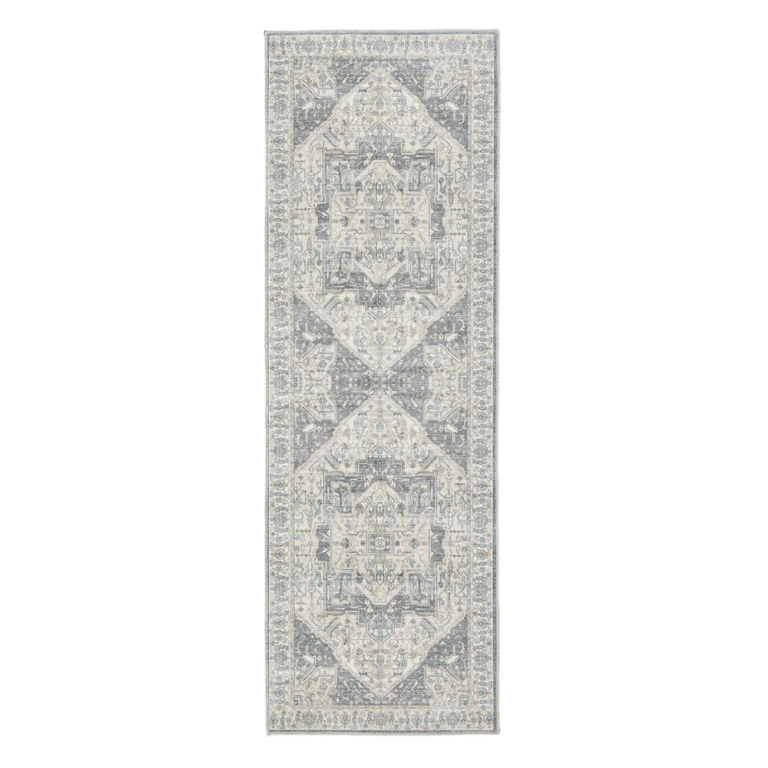 “Traditional washable hallway runner with distressed diamond pattern and non‑slip backing”