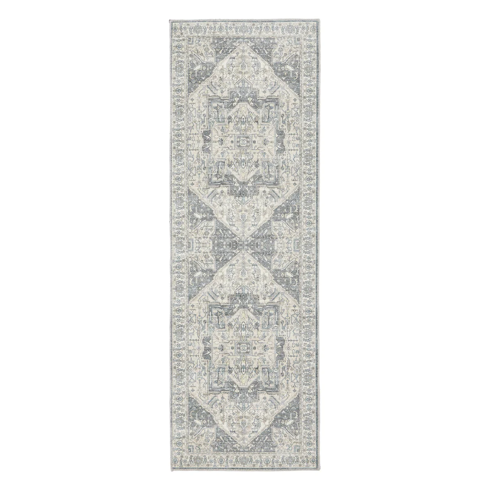 “Traditional washable hallway runner with distressed diamond pattern and non‑slip backing”