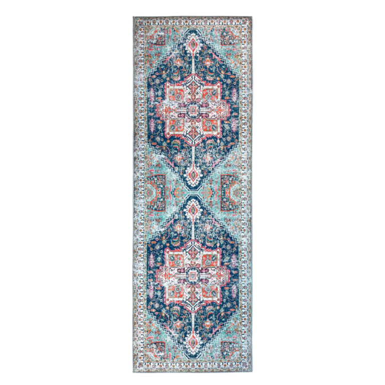 “Traditional washable hallway runner with emerald medallion pattern and non‑slip backing”