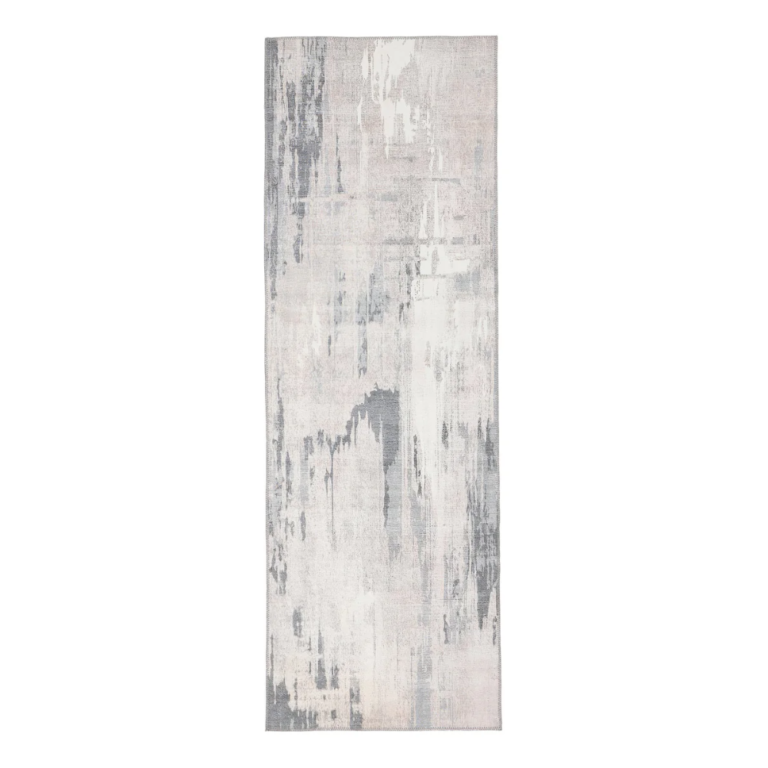 “Washable Arctic Scape hallway runner in glacier tones with non‑slip backing”
