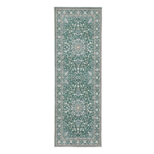 “Emerald green washable Windsor rug with vintage medallion pattern and non‑slip backing”