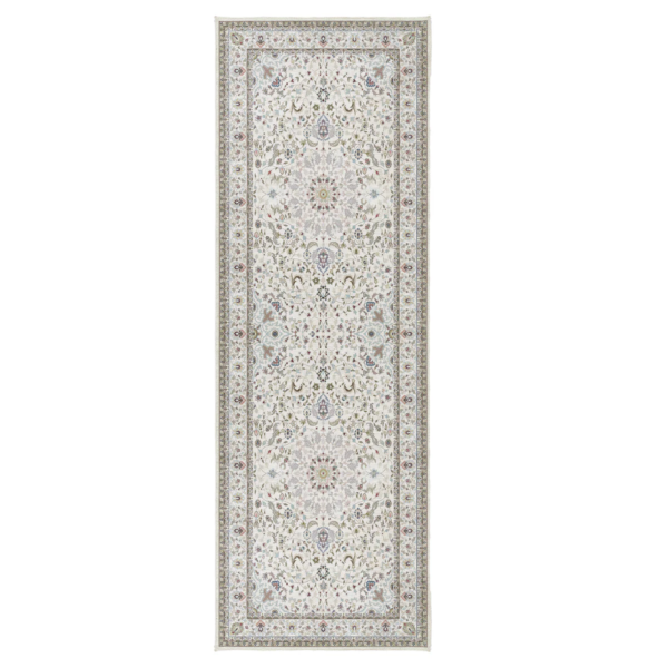 “Traditional washable hallway runner with ornate border and non‑slip backing”