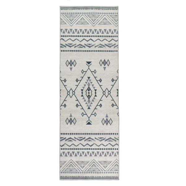 “Grey and off‑white Aztec style washable hallway runner with non‑slip backing”