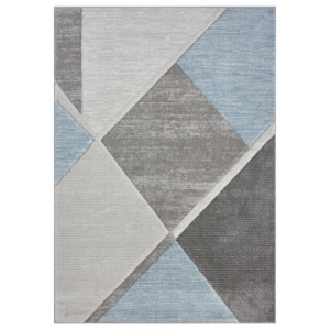Contemporary geometric area rug featuring cool‑tone triangles and clean lines.