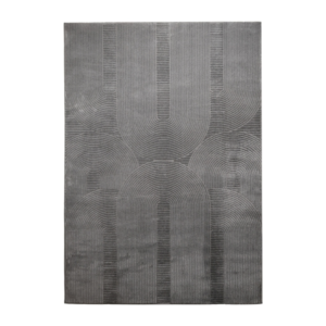 Contemporary charcoal rug with raised arch contours and layered grey detailing
