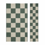 matching green chequer rug and runner set displayed on white background