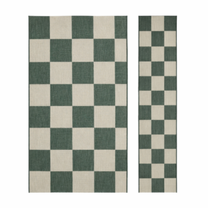 matching green chequer rug and runner set displayed on white background