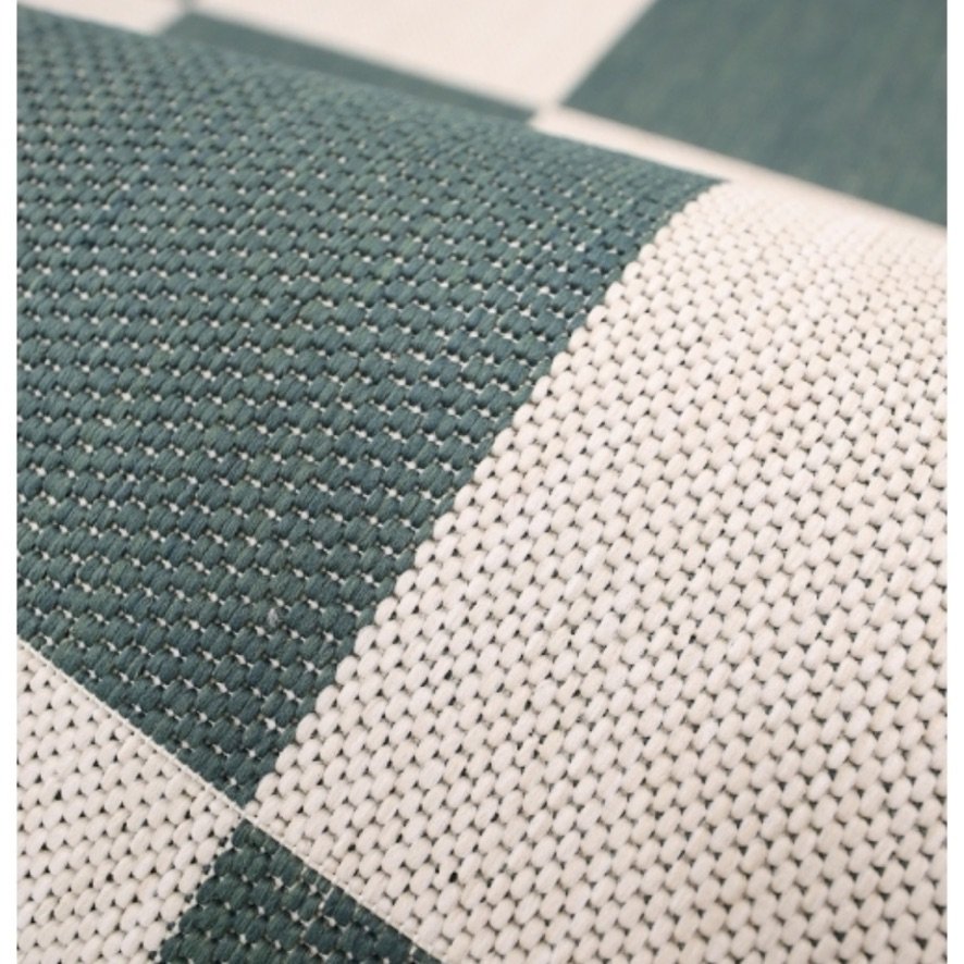 matching green chequer rug and runner set displayed on white background