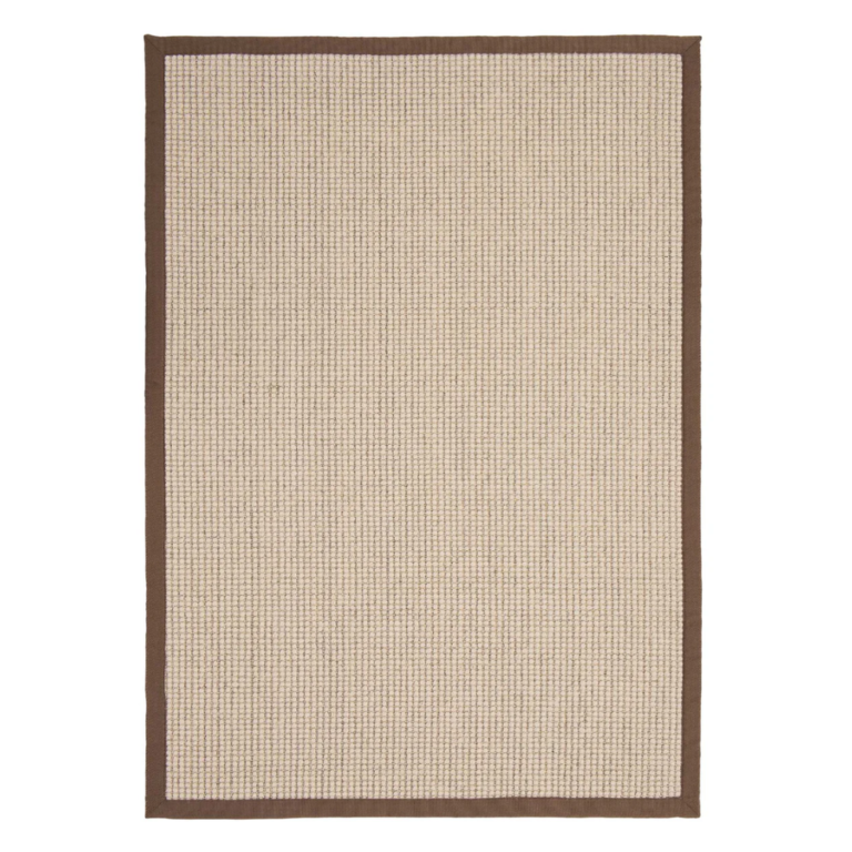 Sisal Bouclé Mocha rug with warm mocha tones and a structured bordered finish