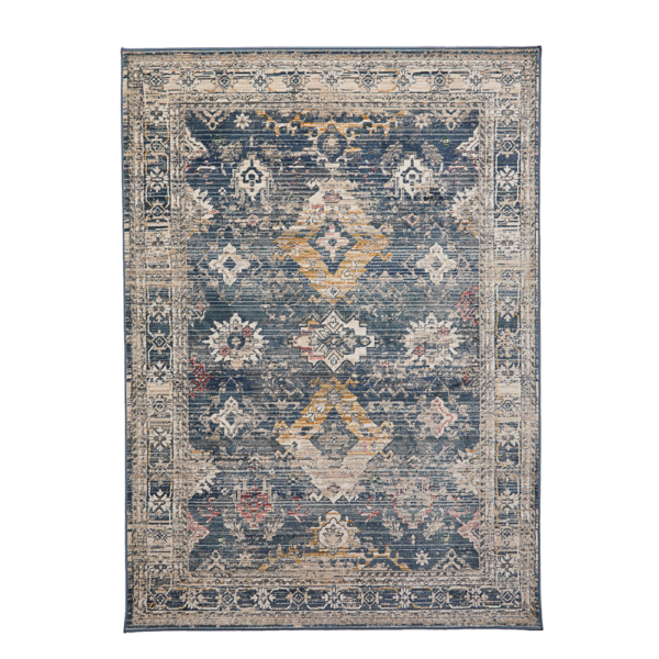 Lightly distressed rug for open‑plan spaces