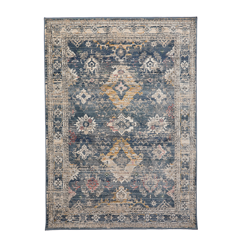 Lightly distressed rug for open‑plan spaces