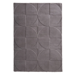 Origins Penny Grey Mauve rug with a muted mauve‑grey tone and soft circular wool texture.