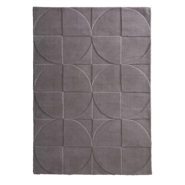 Origins Penny Grey Mauve rug with a muted mauve‑grey tone and soft circular wool texture.