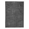 charcoal square‑pattern rug with bold contrast and a modern geometric layout