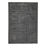 charcoal square‑pattern rug with bold contrast and a modern geometric layout