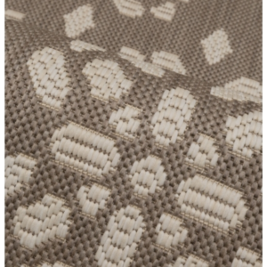 warm taupe rug showing a soft geometric tile pattern for indoor and outdoor use