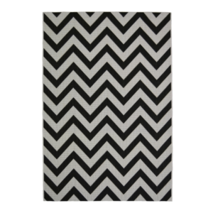 monochrome chevron rug with a clean, structured pattern