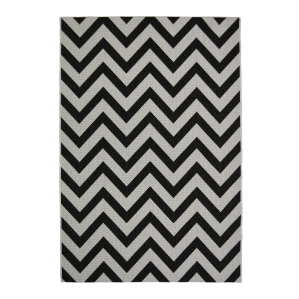 monochrome chevron rug with a clean, structured pattern