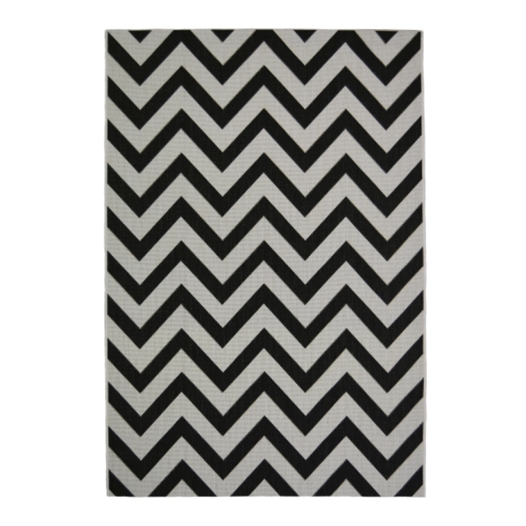 monochrome chevron rug with a clean, structured pattern