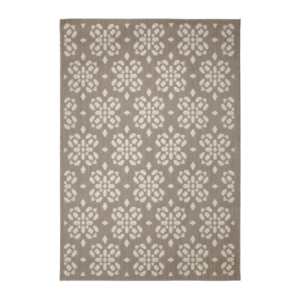 taupe tile‑pattern flatweave rug with a clean geometric layout