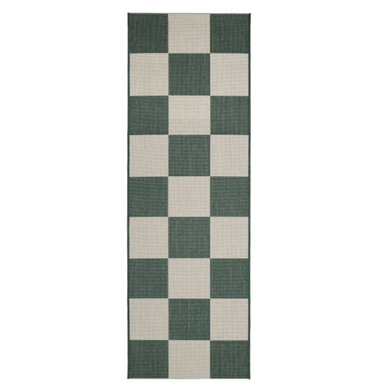 green patterned runner designed for hallways kitchens and porches