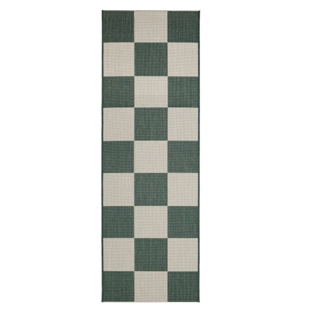 green patterned runner designed for hallways kitchens and porches