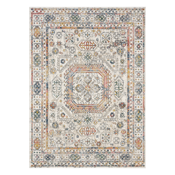 “Neutral cream‑beige rug featuring a gentle, understated pattern styled in a cosy living space.”