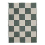 green chequer flatweave rug with a fresh modern pattern