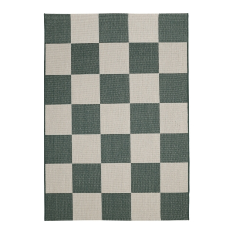 green chequer flatweave rug with a fresh modern pattern