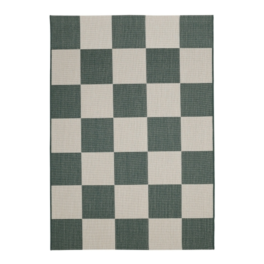 green chequer flatweave rug with a fresh modern pattern