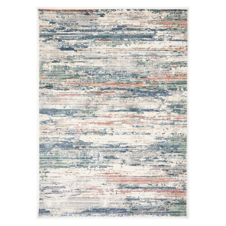 “Colourful contemporary rug featuring an abstract multi‑tone design in a bright home interior.”