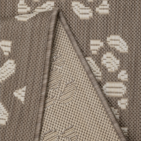 neutral taupe indoor outdoor rug featuring a subtle tile‑effect design