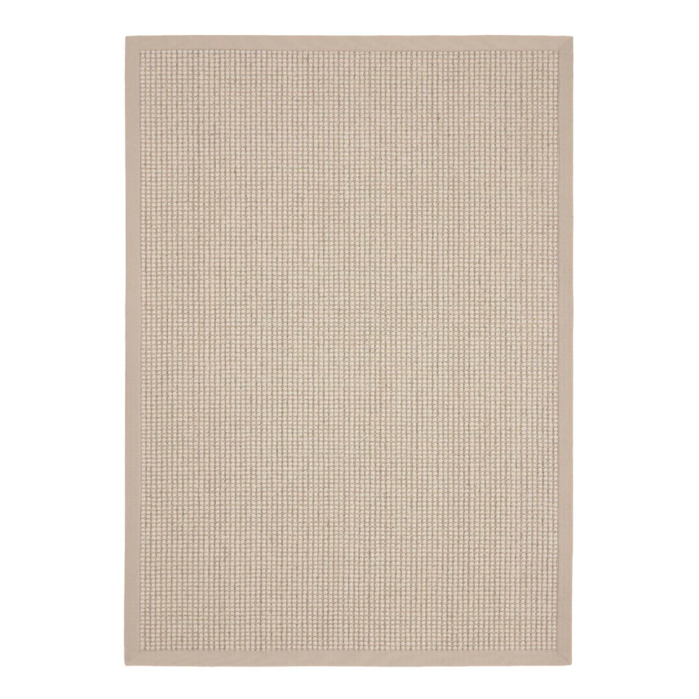 Sisal Bouclé Mocha rug with warm mocha tones and a structured bordered finish