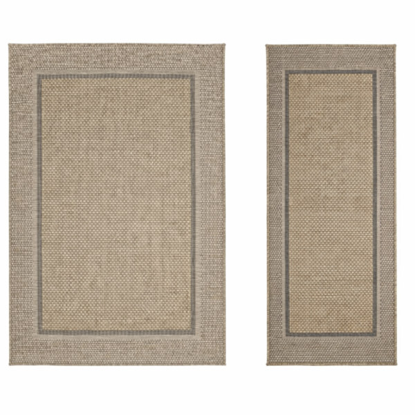 Neutral beige flatweave rug with matching runner