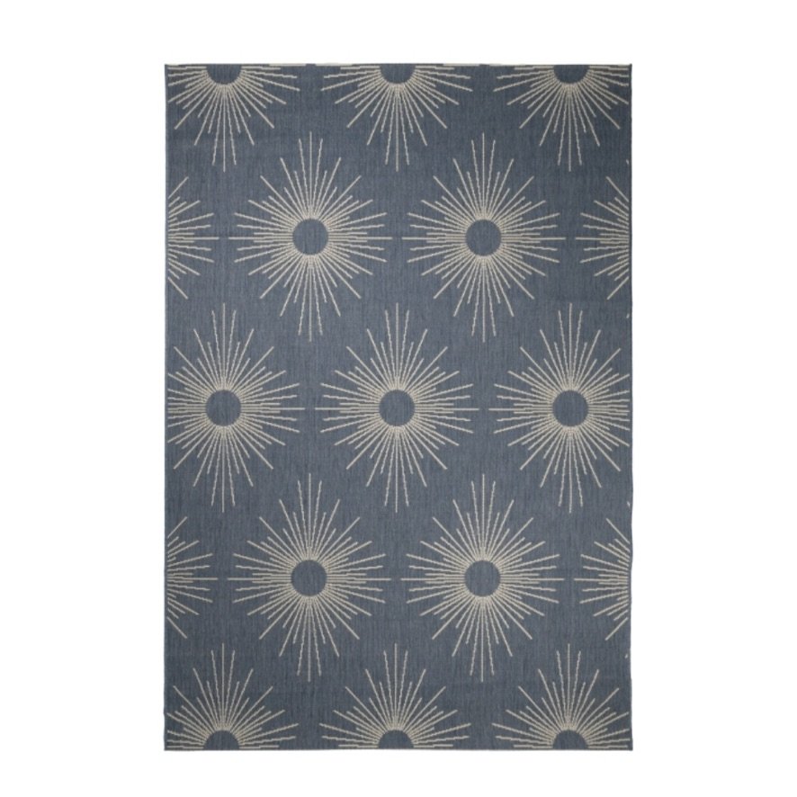 modern star motif rug with slim low profile