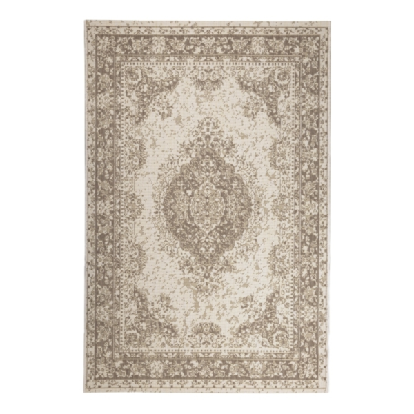 natural beige indoor outdoor rug with classic medallion design