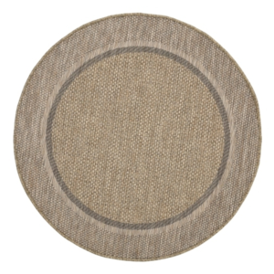 neutral flatweave rug in warm latte tone for indoor outdoor use circle shaped